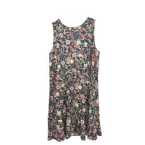 Loft Dress Women SZ 16 Floral Sundress Flounce Outlet Sleeveless Gray Green Pink